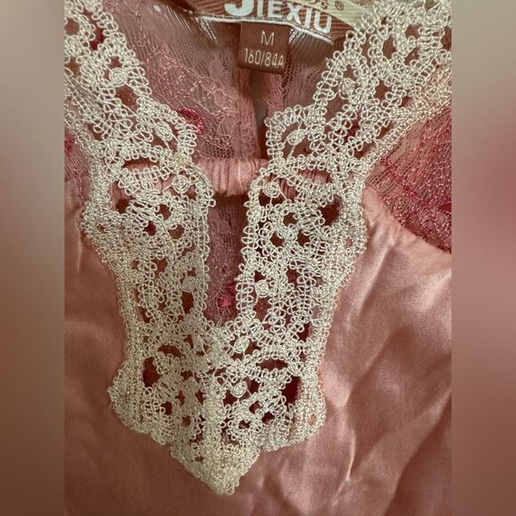 Vintage Pink Lace Slip Dress Y2K Nightie – JIEXIU Size M - Picture 4 of 10